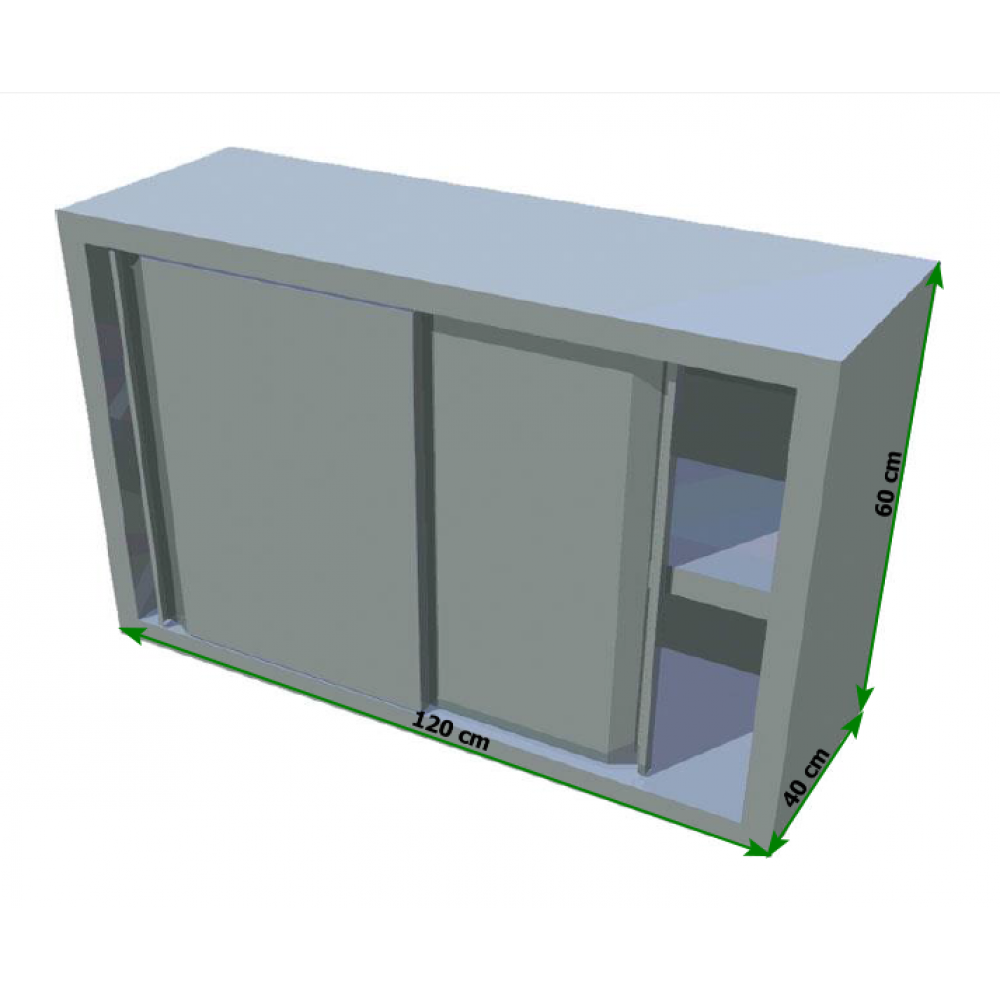 Stainless steel wrapped wall shelf with sliding door, intermediate shelves